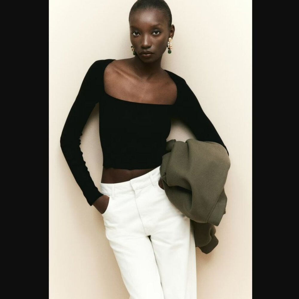 NWT H&M | Square-neck Crop Top | Black, XL, Extra Large